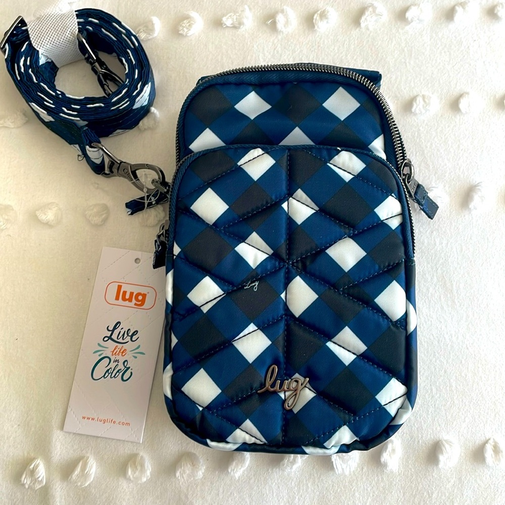 LUG N/S Convertible crossbody Hip Pouch-Skeeter Mini 2 in Navy Gingham